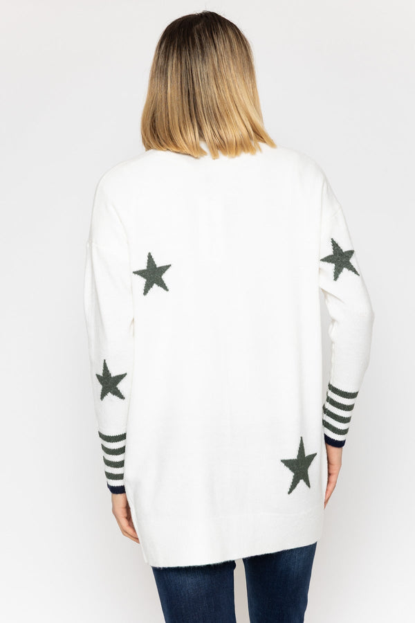 Carraig Donn Star Print Longline Cardigan in Cream