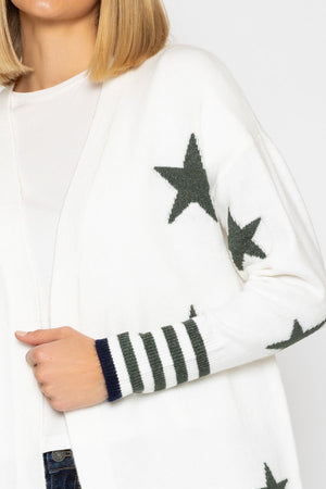 Carraig Donn Star Print Longline Cardigan in Cream