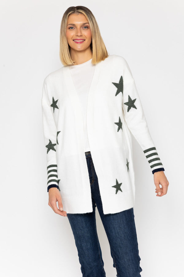 Carraig Donn Star Print Longline Cardigan in Cream