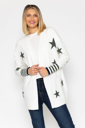 Carraig Donn Star Print Longline Cardigan in Cream