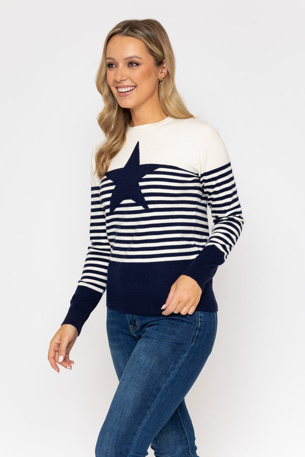 Carraig Donn Star Stripe Knit Jumper in Navy