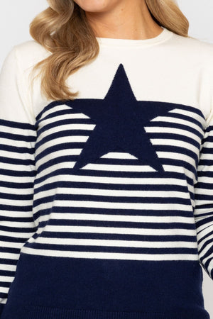 Carraig Donn Star Stripe Knit Jumper in Navy
