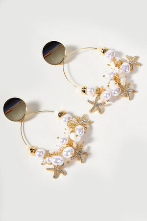 Carraig Donn Starfish Faux Pearl Hoop Earrings