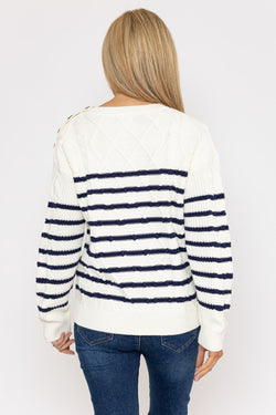 Carraig Donn Stripe Argyle Knit Sweater in Ecru