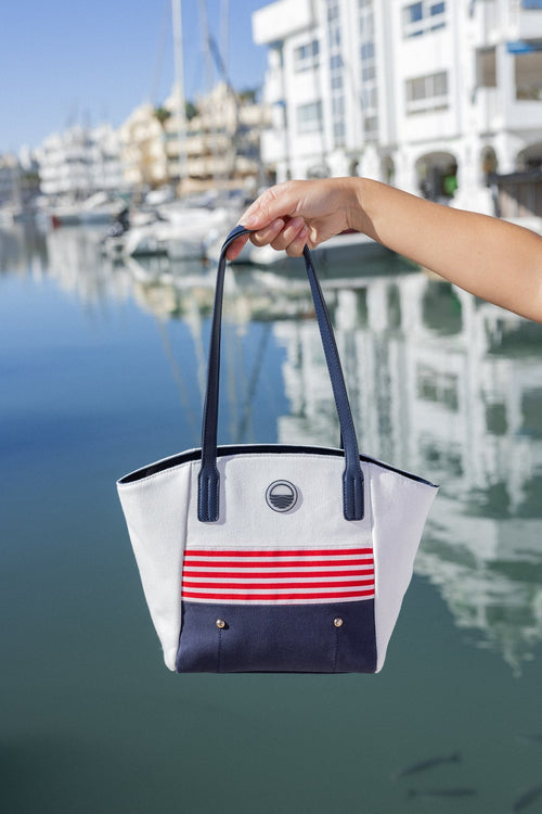 Stripe Detail White Canvas Tote Bag