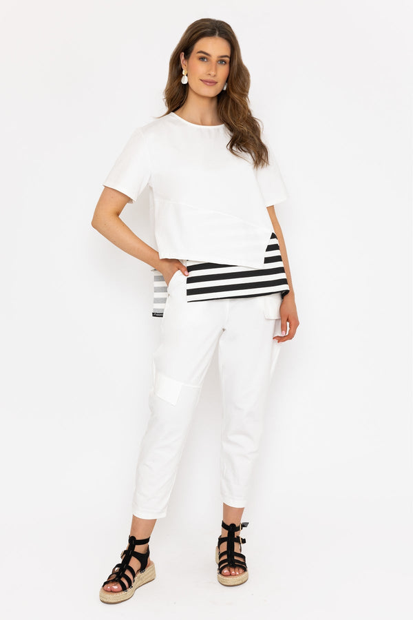 Carraig Donn Stripe Hem White T-Shirt