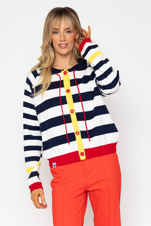 Stripe Hoodie Cardigan With Contrast Detail