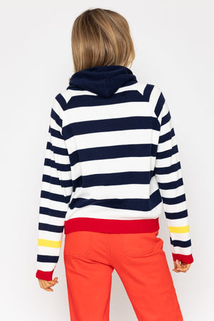 Carraig Donn Stripe Hoodie Cardigan With Contrast Detail