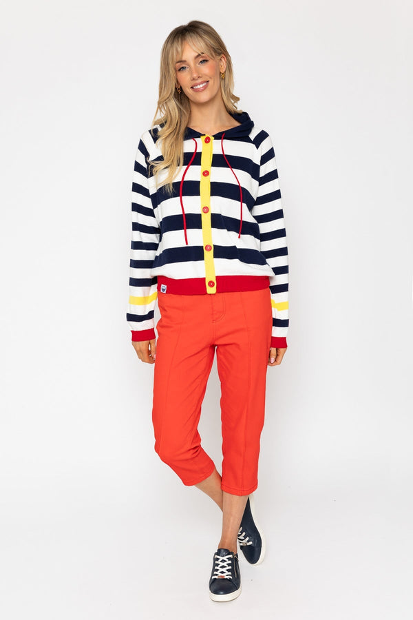 Carraig Donn Stripe Hoodie Cardigan With Contrast Detail
