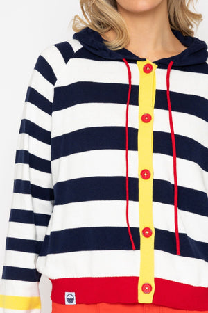 Carraig Donn Stripe Hoodie Cardigan With Contrast Detail
