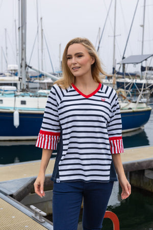 Striped Contrast Top in Navy