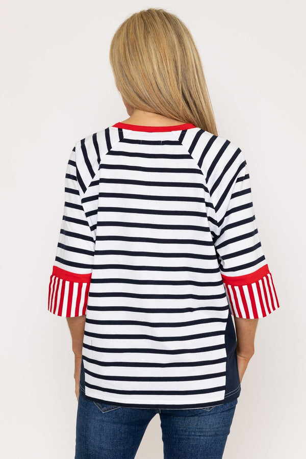 Carraig Donn Striped Contrast Top in Navy