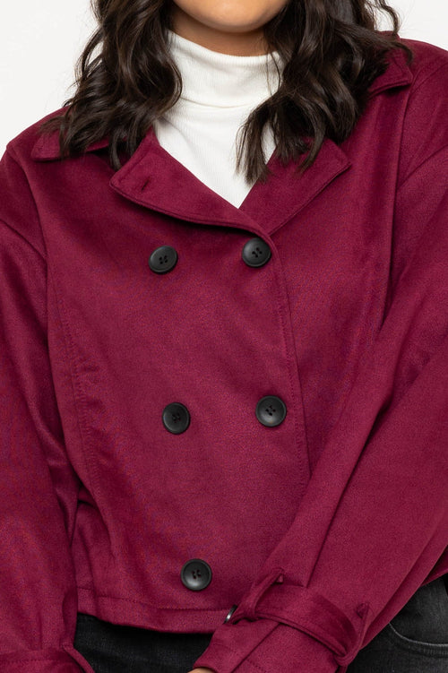 Carraig Donn Suede Double Breasted Jacket in Burgundy