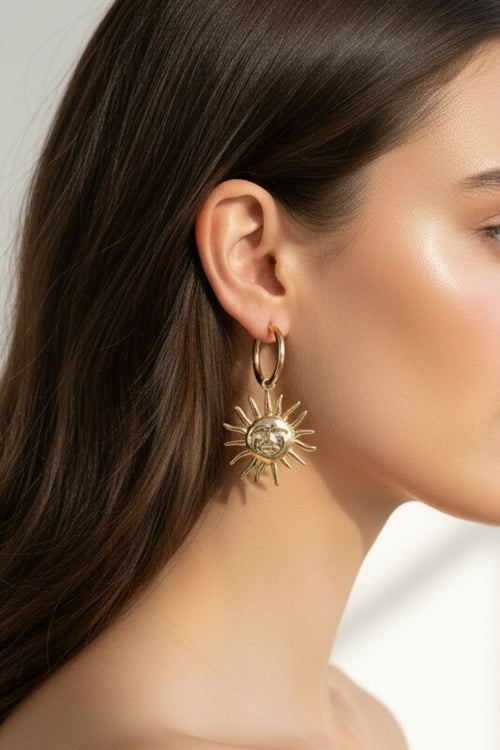 Gold Sun Burst Hoop Earrings
