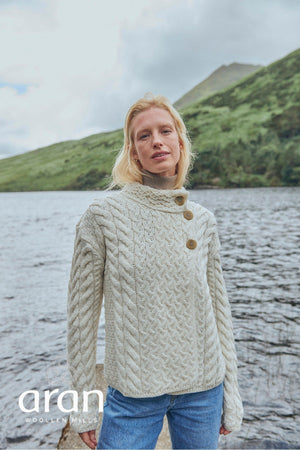 Carraig Donn Super Soft 3 Button Merino Wool Cardigan in White