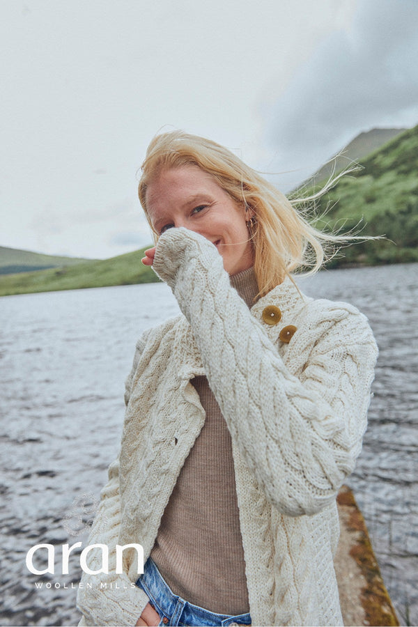 Carraig Donn Super Soft 3 Button Merino Wool Cardigan in White