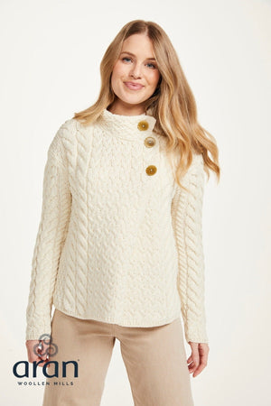 Carraig Donn Super Soft 3 Button Merino Wool Cardigan in White