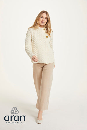 Carraig Donn Super Soft 3 Button Merino Wool Cardigan in White