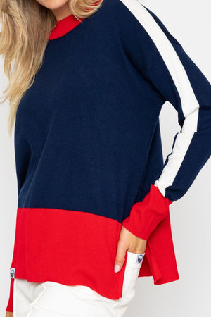 Carraig Donn Sweater With Contrast Hem And Sleeve Stripe