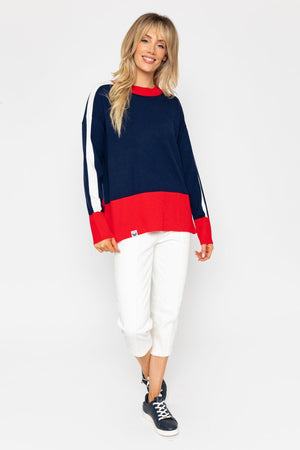 Carraig Donn Sweater With Contrast Hem And Sleeve Stripe