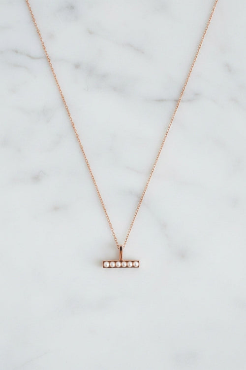 T-Bar Cz Set Bar Pendant in Rose Gold