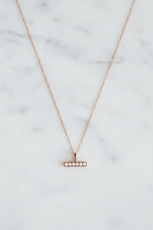 Carraig Donn T-Bar Cz Set Bar Pendant in Rose Gold