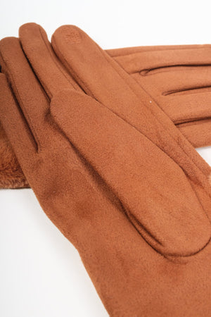 Carraig Donn Tan Brown Fur Cuff Faux Suede Gloves