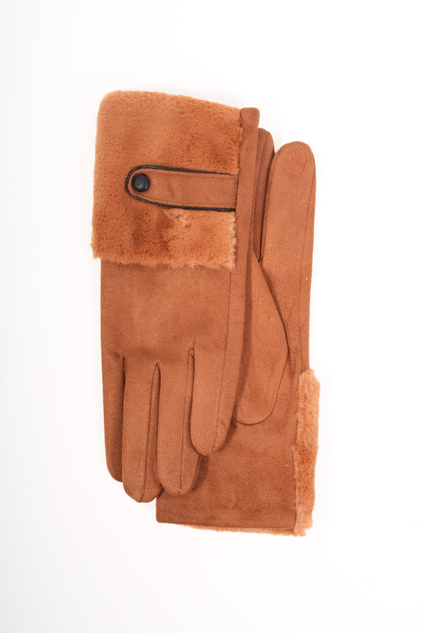 Carraig Donn Tan Brown Fur Cuff Faux Suede Gloves