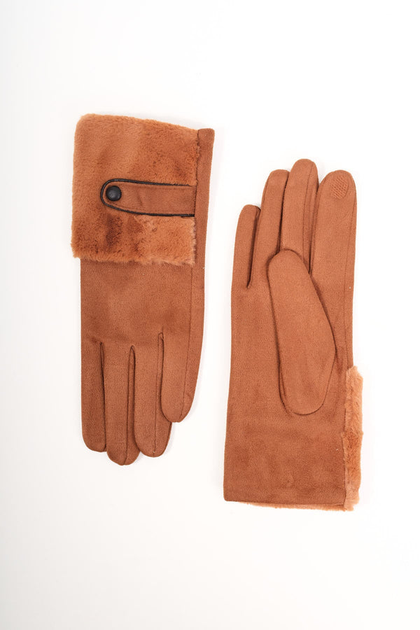 Carraig Donn Tan Brown Fur Cuff Faux Suede Gloves