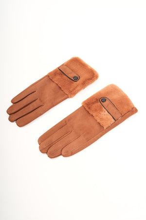 Carraig Donn Tan Brown Fur Cuff Faux Suede Gloves