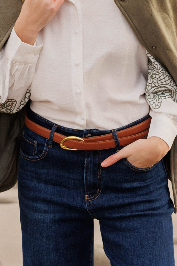 Carraig Donn Tan Brown Round Buckle Belt - Size M/L