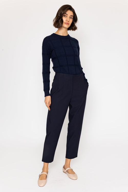 Navy Tapered Ankle Grazer Trousers