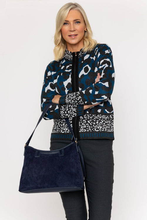 Carraig Donn Tassel Faux Suede Bag in Navy