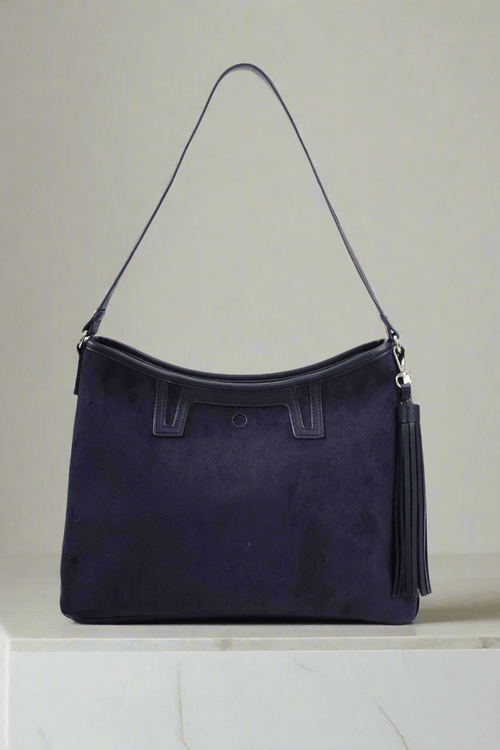 Tassel Faux Suede Bag in Navy