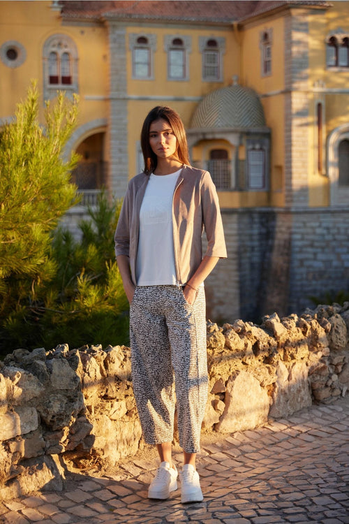 Taupe Print Slouch Trousers