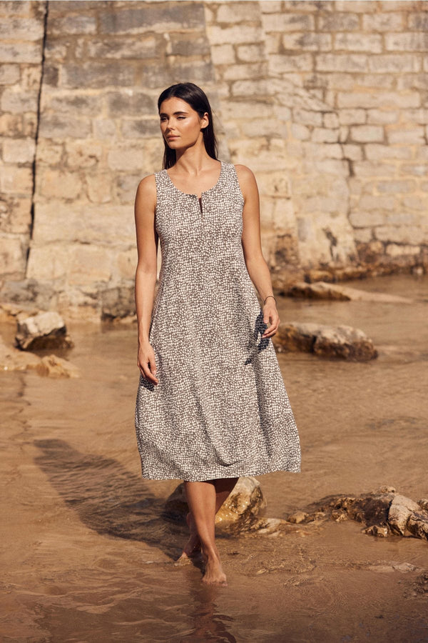 Carraig Donn Taupe Print Technical Midi Dress