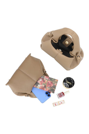 Carraig Donn Taupe Soft Pleat Grab Handle Bag