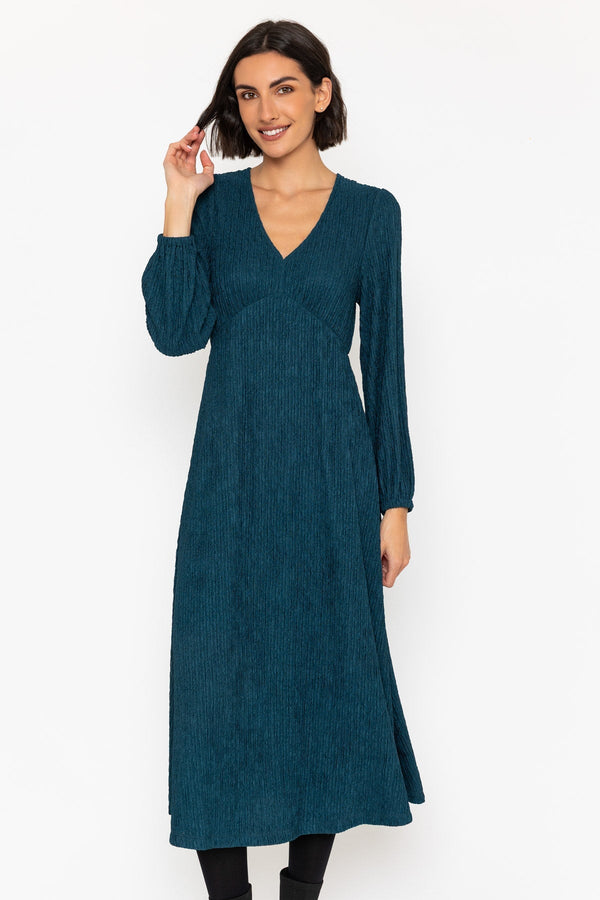 Carraig Donn Teal Long Sleeve Jacquard Jersey Midi Dress