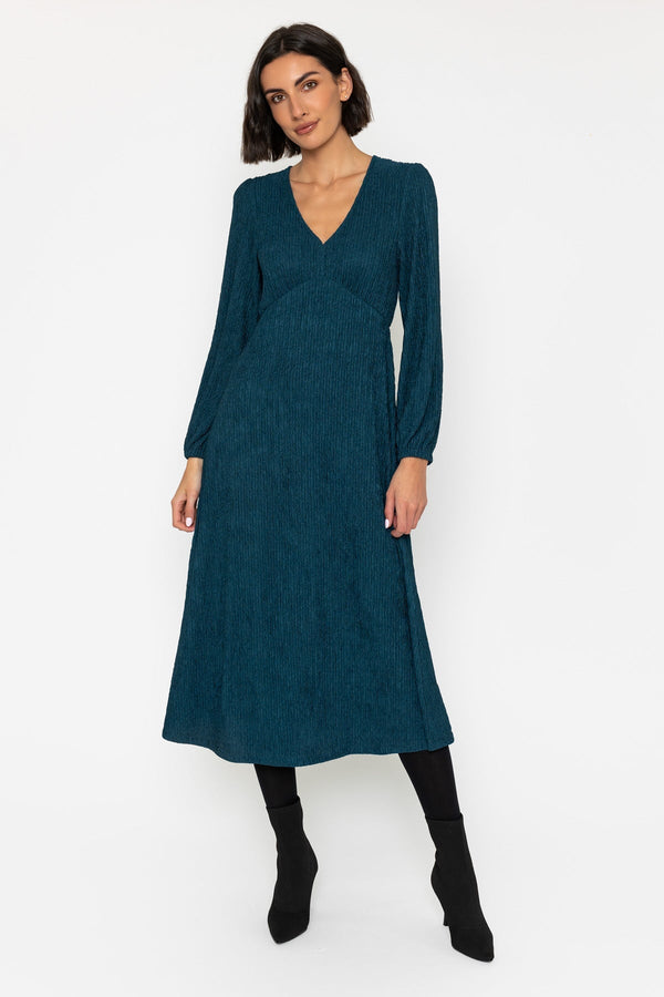 Carraig Donn Teal Long Sleeve Jacquard Jersey Midi Dress