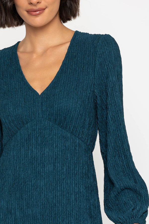 Carraig Donn Teal Long Sleeve Jacquard Jersey Midi Dress