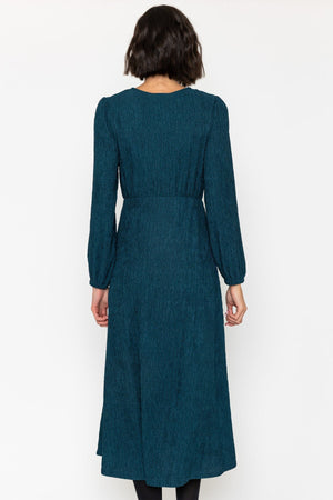 Carraig Donn Teal Long Sleeve Jacquard Jersey Midi Dress