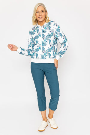 Carraig Donn Teal Printed Textured Jersey Bomber Jacket