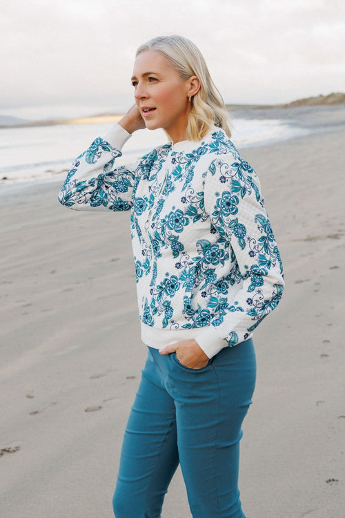 Carraig Donn Teal Printed Textured Jersey Bomber Jacket