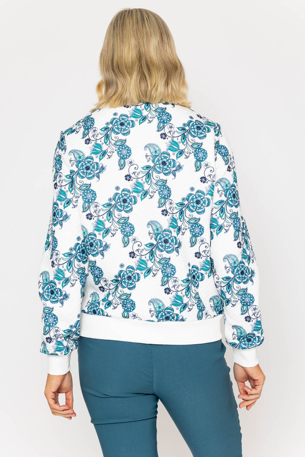 Carraig Donn Teal Printed Textured Jersey Bomber Jacket