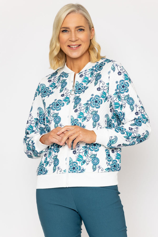 Carraig Donn Teal Printed Textured Jersey Bomber Jacket