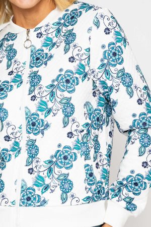 Carraig Donn Teal Printed Textured Jersey Bomber Jacket