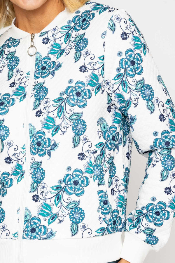 Carraig Donn Teal Printed Textured Jersey Bomber Jacket