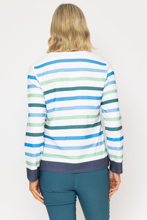 Carraig Donn Teal Stripe Printed Breton Top