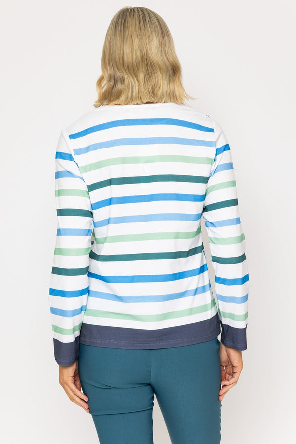 Carraig Donn Teal Stripe Printed Breton Top