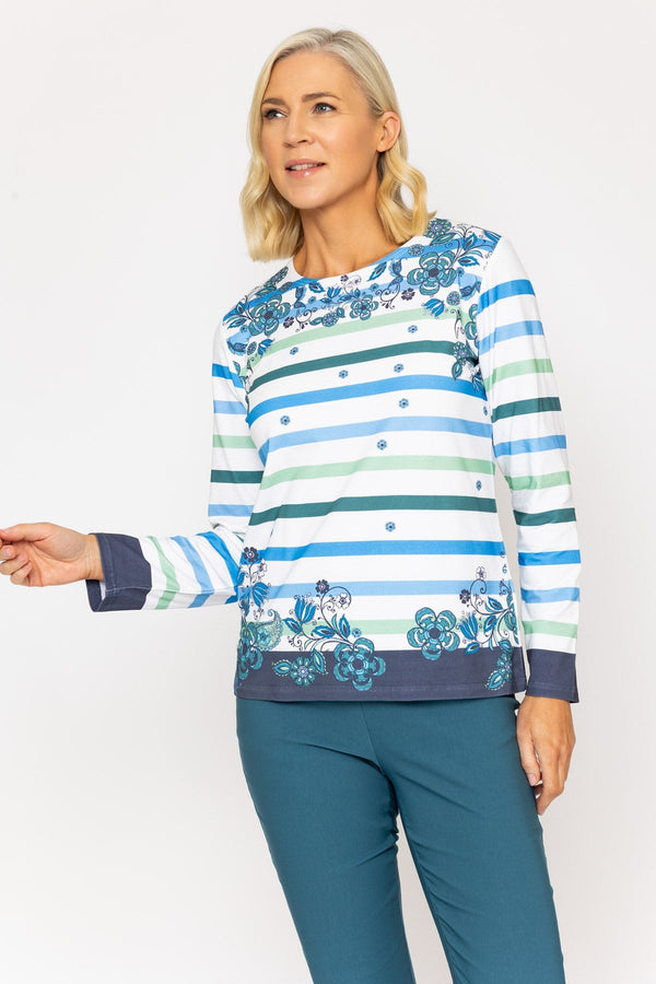 Carraig Donn Teal Stripe Printed Breton Top